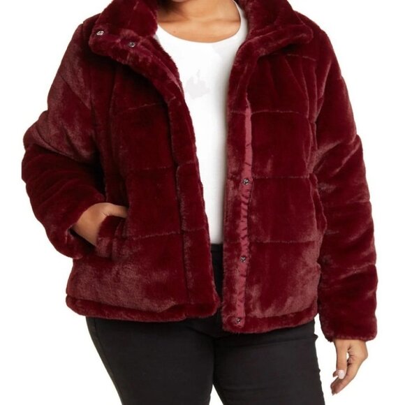 Avec Les Filles Faux‎ Fur Puffer Jacket Burgundy Wine Size XS Nordstrom Coat NEW - Picture 14 of 15
